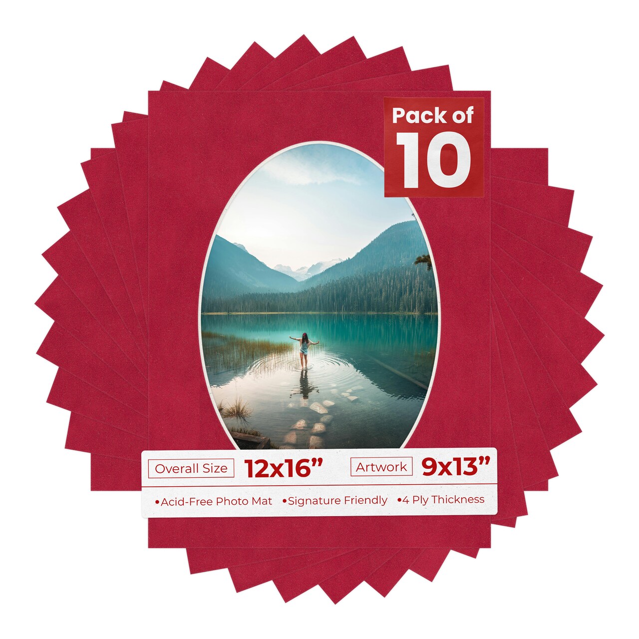 Red Suede Mat Board for 12x16 Frames - Oval Opening for 9x13 Photos